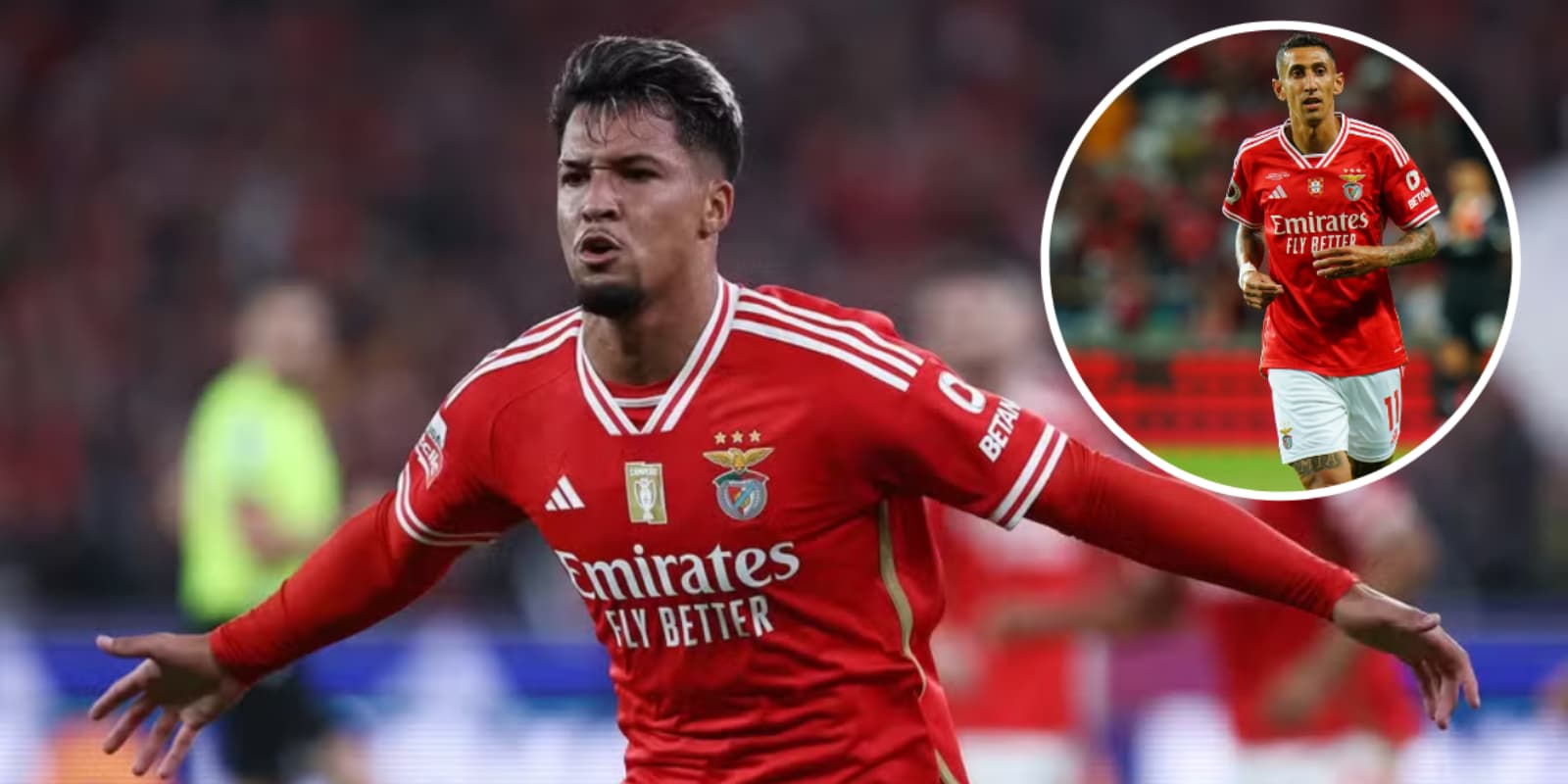 Marcos Leonardo e Di Maria em ação pelo Benfica