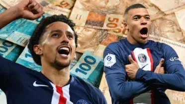 Marquinhos e Mbappé com a camisa do PSG