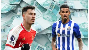 Martinelli com a camisa do Arsenal e Galeno com a camisa do Porto