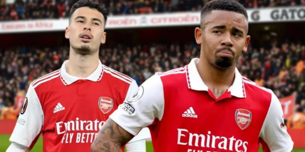 Martinelli e Gabriel Jesus com a camisa do Arsenal