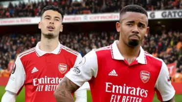 Martinelli e Gabriel Jesus com a camisa do Arsenal