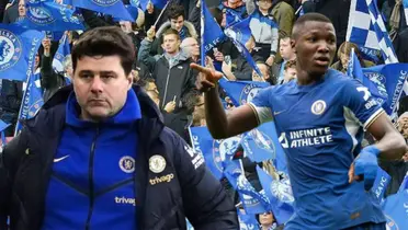 Mauricio Pochettino e Moisés Caicedo, treinador e jogador do Chelsea.