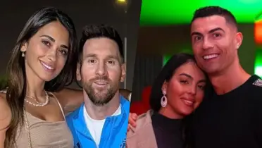 Messi ao lado de Antonella e CR7 com Georgina