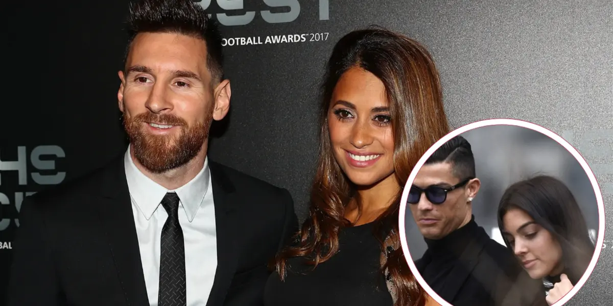 Messi ao lado de sua mulher durante premiação da FIFA e CR7 com sua esposa