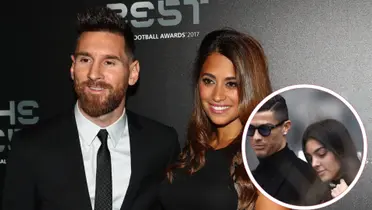 Messi ao lado de sua mulher durante premiação da FIFA e CR7 com sua esposa
