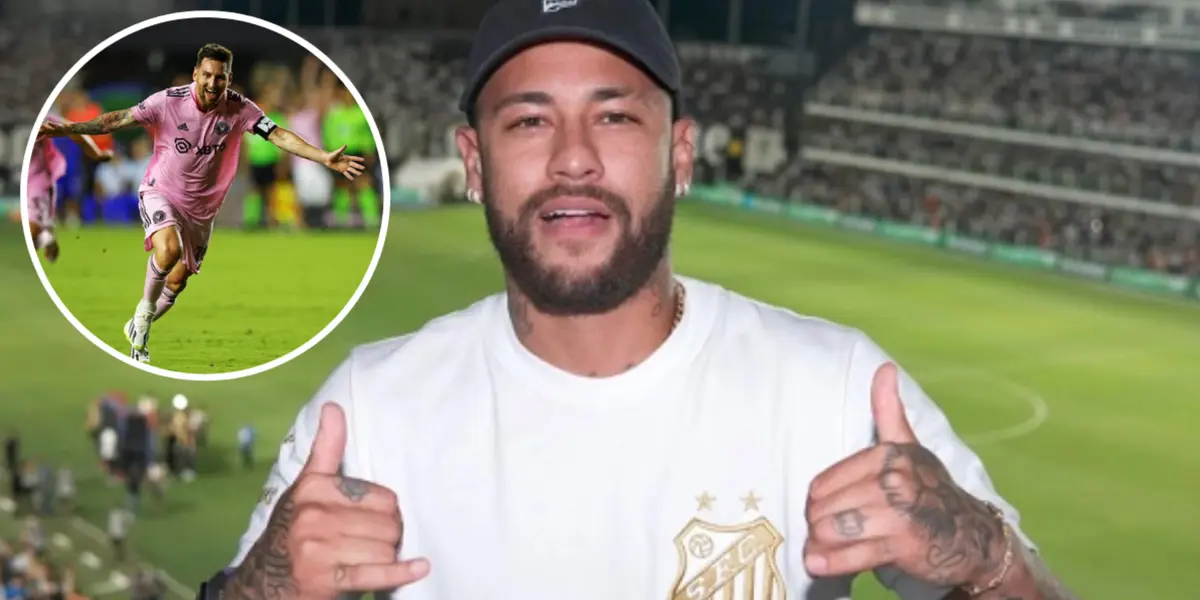 Messi em ação pelo Inter Miami e Neymar com a camisa do Santos na Vila Belmiro