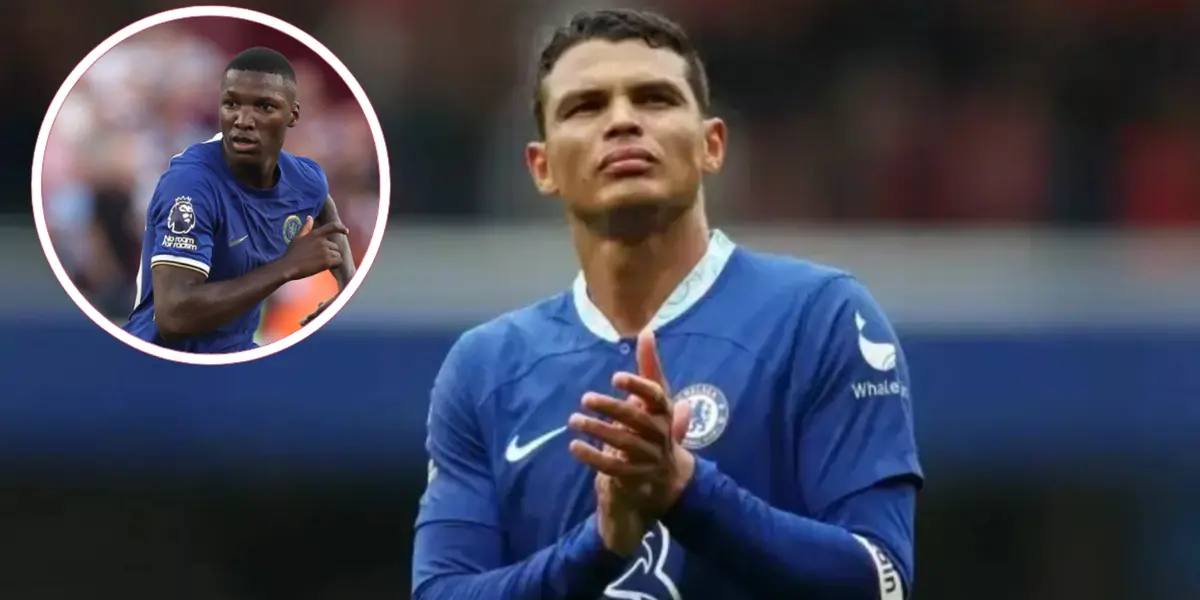 Moisés Caicedo e Thiago Silva em ação pelo Chelsea na Premier League