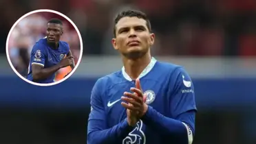 Moisés Caicedo e Thiago Silva em ação pelo Chelsea na Premier League