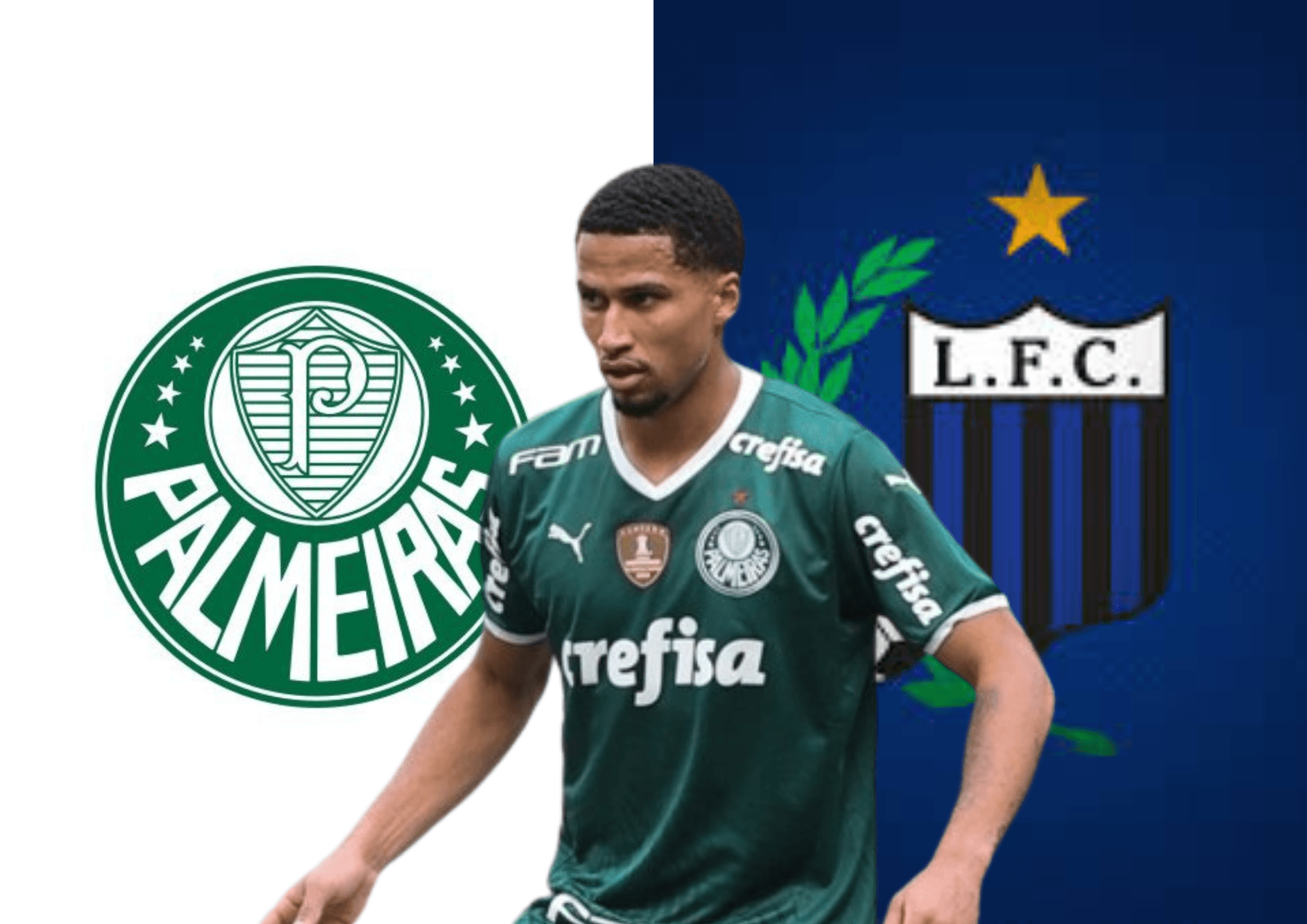 Murilo e o escudo do Palmeiras e do Liverpool