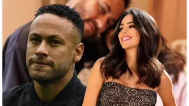 Neymar sério e Bruna Biancardi sorrindo