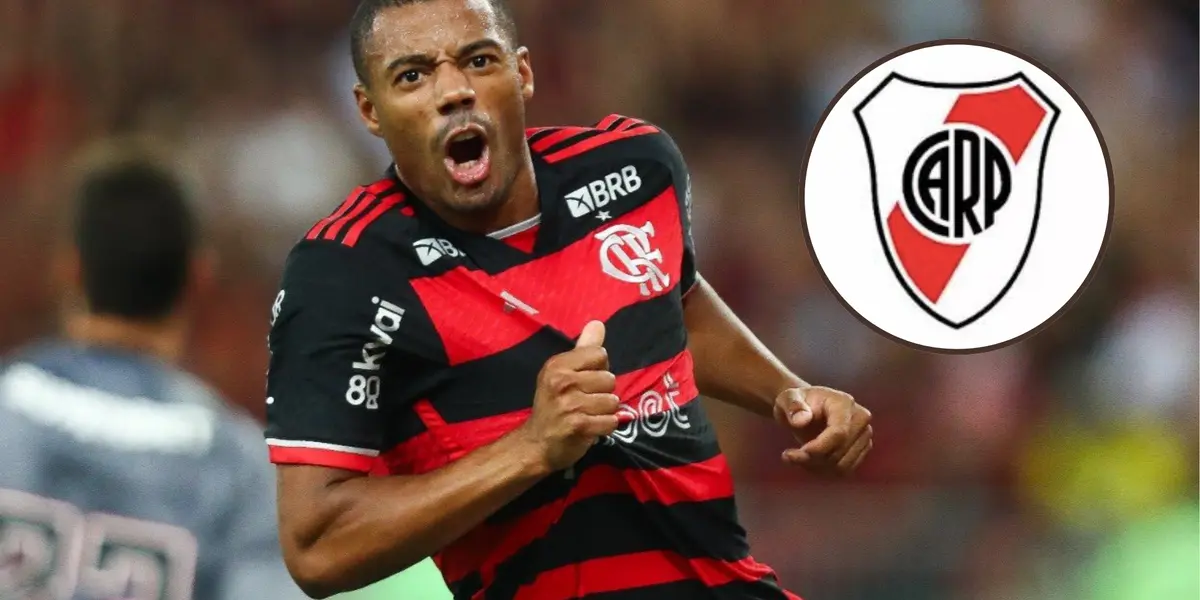 Nicolás De La Cruz e ao lado o escudo do River Plate