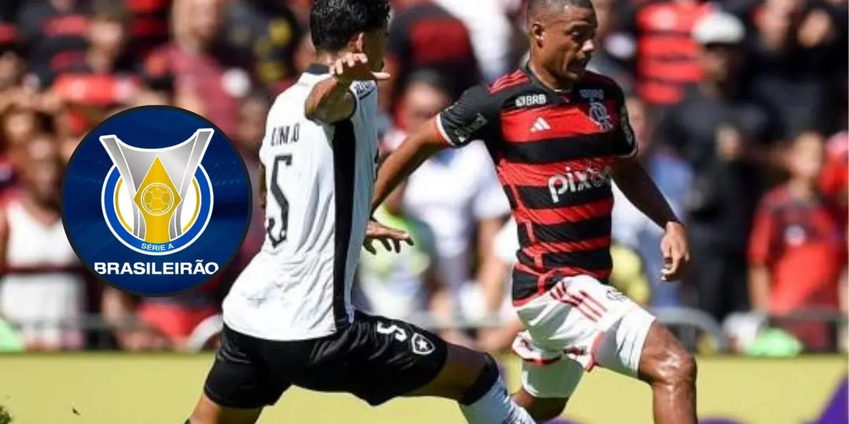Nicolás De La Cruz em partida contra o Botafogo e ao lado o logo do Brasileirão