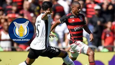 Nicolás De La Cruz em partida contra o Botafogo e ao lado o logo do Brasileirão