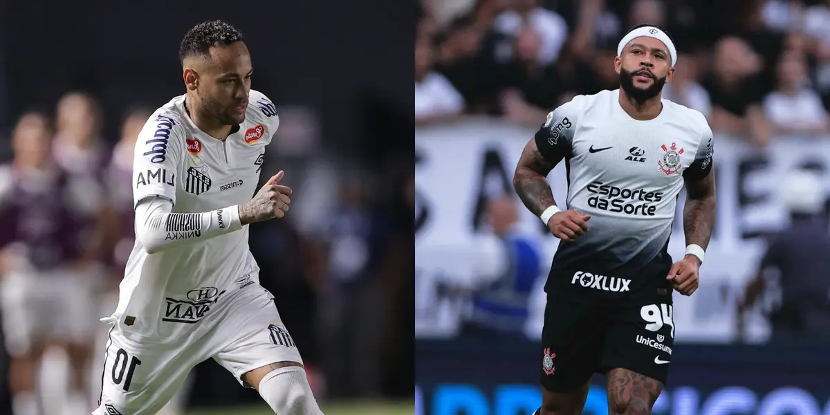 O reencontro entre Neymar e Depay (Foto: Santos/Corinthians)
