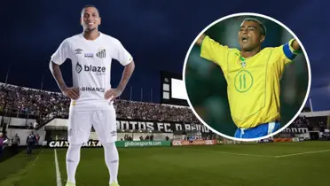 Otero em ação pelo Santos e Romário com a camisa da Seleção Brasileira