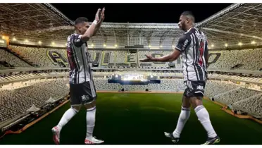 Paulinho e Hulk comemorando com a camisa do Atlético-MG
