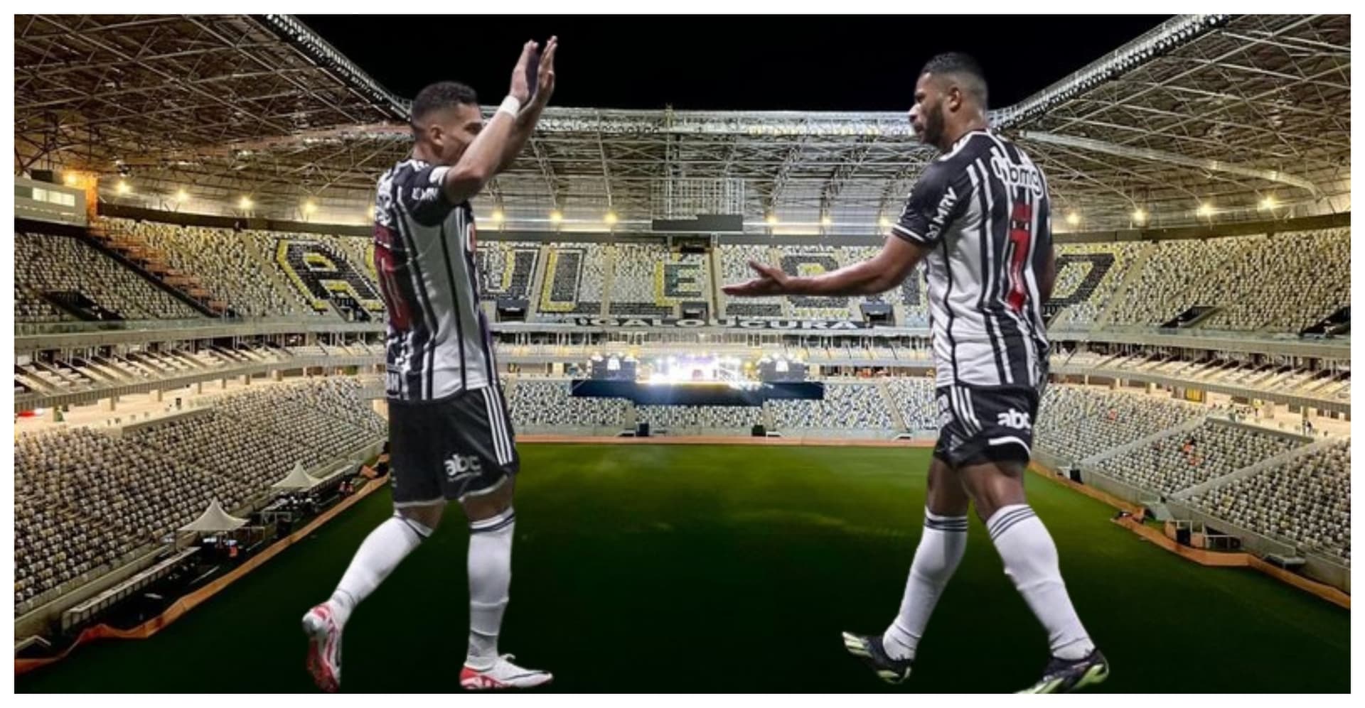 Paulinho e Hulk comemorando com a camisa do Atlético-MG
