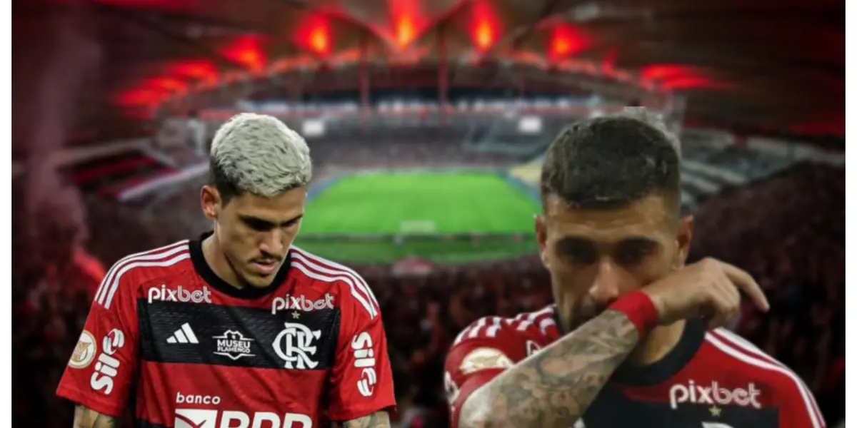 Pedro e Arrascaeta com a camisa do Flamengo