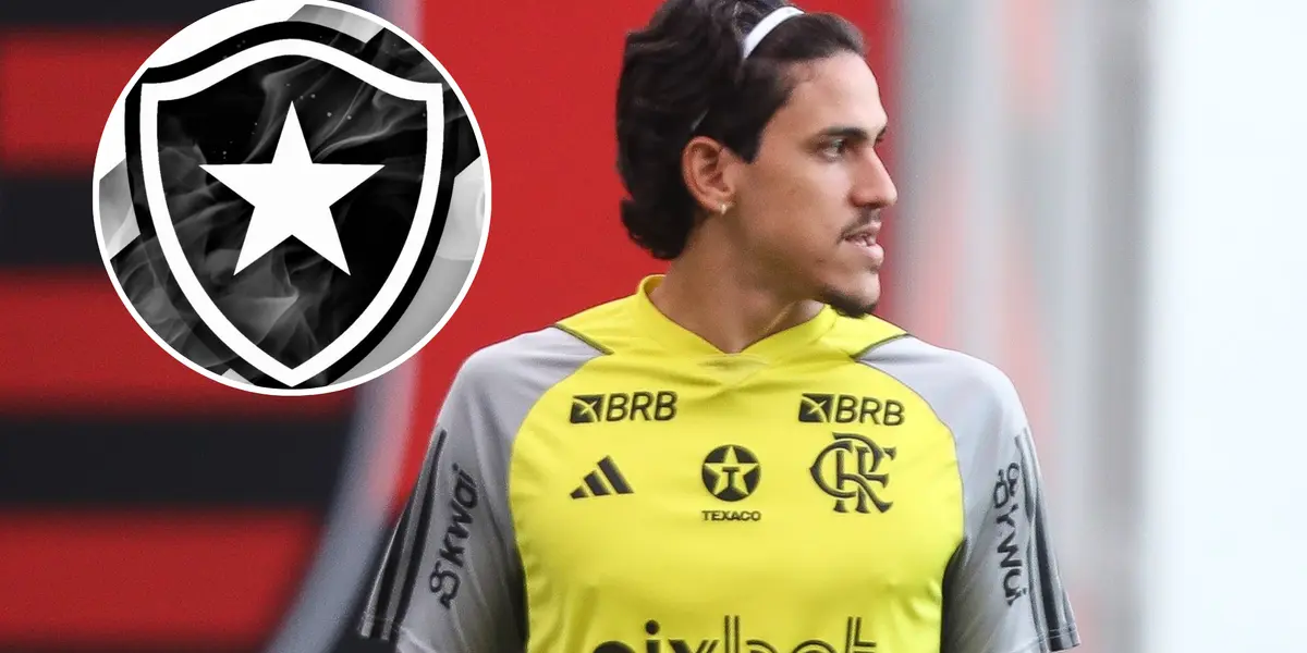 Pedro e o escudo do Botafogo ao lado