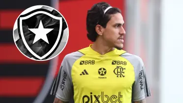 Pedro e o escudo do Botafogo ao lado