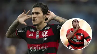 Pedro e Romário com a camisa do Flamengo comemorando