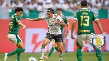 Pedro tenta se livrar da marcação do Palmeiras