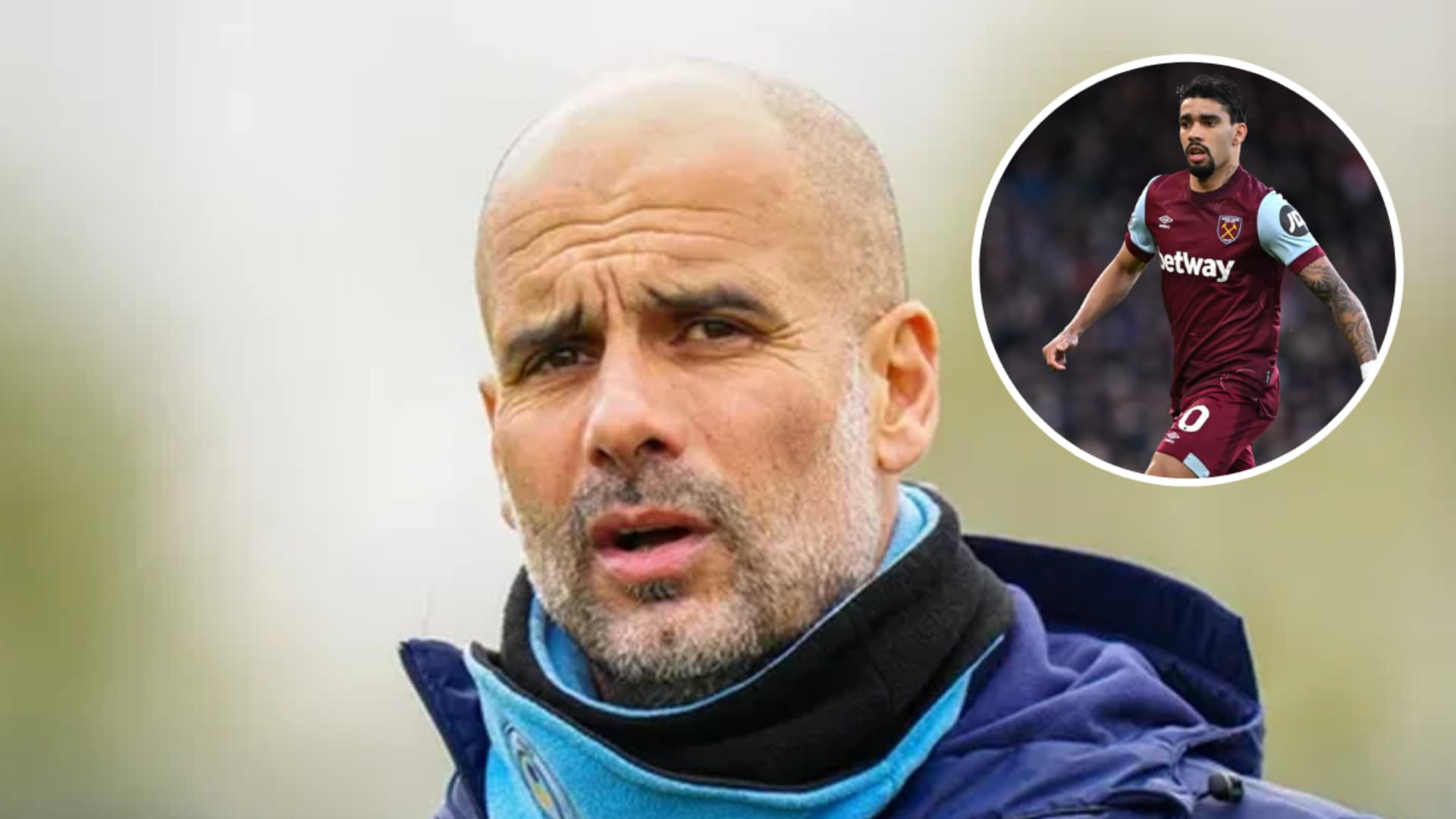 Pep Guardiola no Manchester City ao lado de Lucas Paquetá em ação pelo West Ham