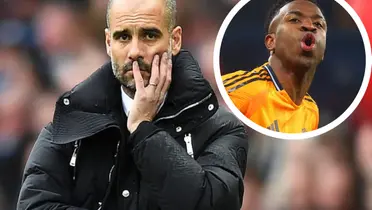 Pep Guardiola se rende aos encantos de Vini Jr (foto: Manchester City)