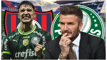 Piquerez com a camisa do Palmeiras e David Beckham de terno