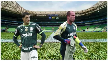 Piquerez com a camisa do Palmeiras e Marcelo Lomba com a camisa do Palmeiras
