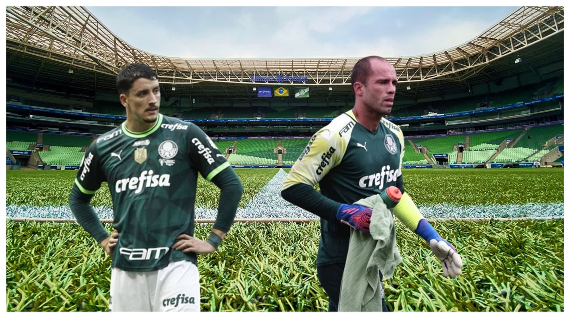 Piquerez com a camisa do Palmeiras e Marcelo Lomba com a camisa do Palmeiras