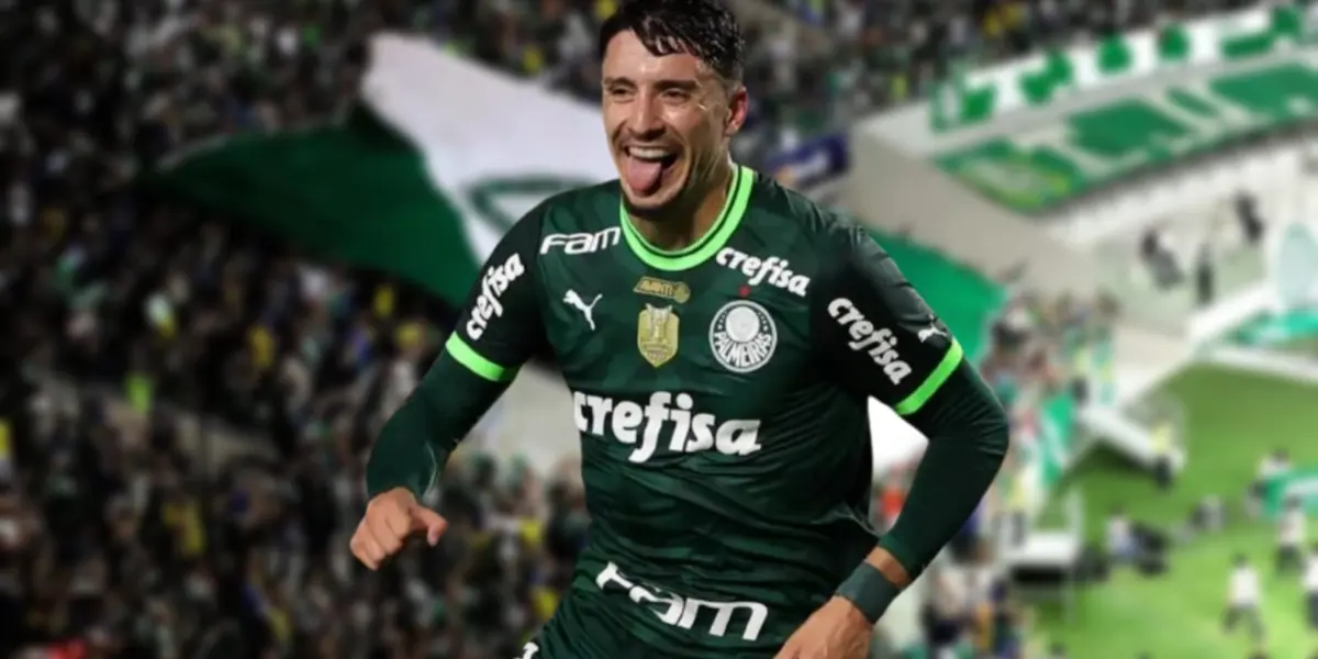 Piquerez sorrindo com a camisa do Palmeiras