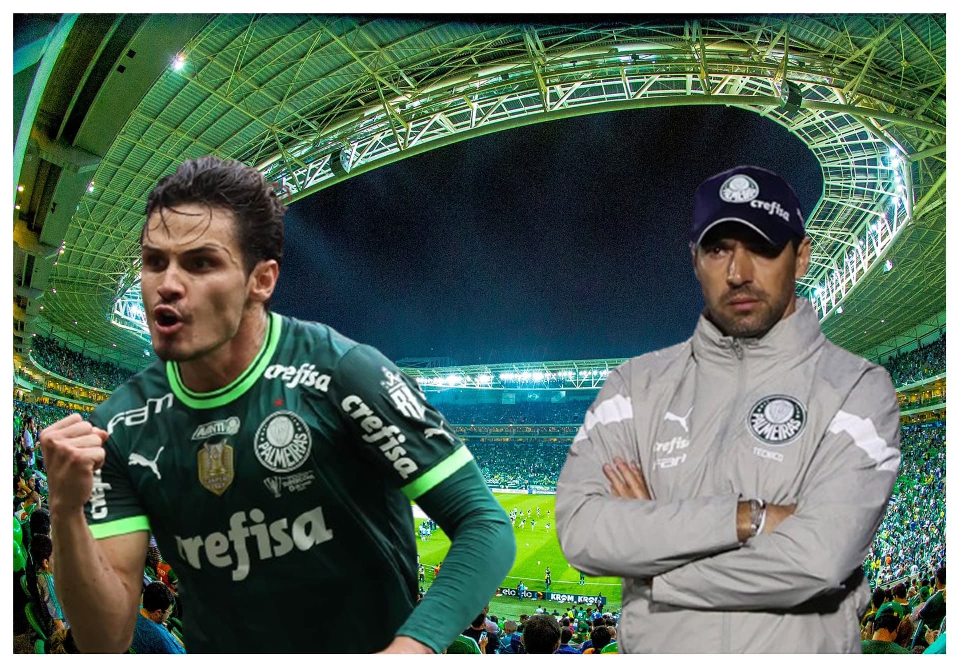 Raphael Veiga com a camisa do Palmeiras e Abel Ferreira com a camisa do Palmeiras