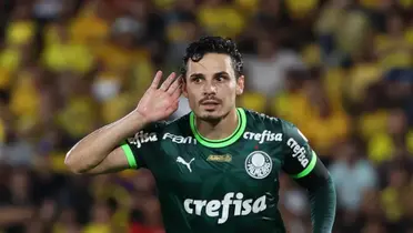 Raphael Veiga comemora gol do Palmeiras contra o Barcelona pela Conmebol Libertadores — Foto: Cesar Greco/Palmeiras