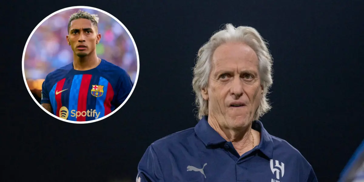 Raphinha pelo Barcelona ao lado de Jorge Jesus no comando técnico do Al-Hilal