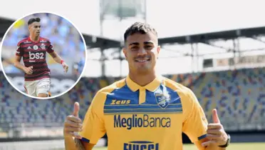 Reinier em ação pelo Flamengo e Frosinone, da Itália