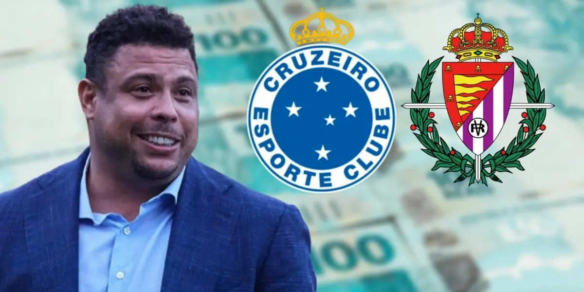 Roando Fenômeno feliz e os escudos do Valladolid e do Cruzeiro