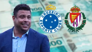 Roando Fenômeno feliz e os escudos do Valladolid e do Cruzeiro