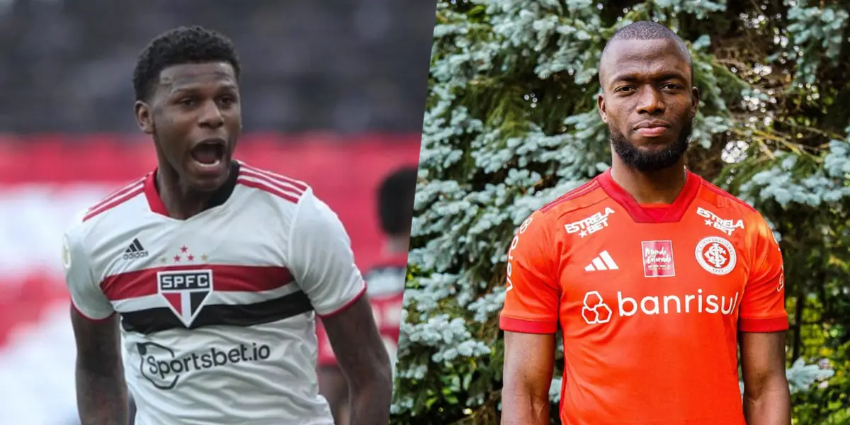 Robert Arboleda e Enner Valencia em ação por São Paulo e Inter, respectivamente