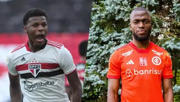 Robert Arboleda e Enner Valencia em ação por São Paulo e Inter, respectivamente