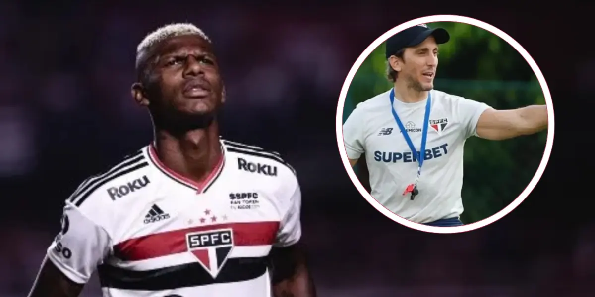 Robert Arboleda em ação pelo São Paulo e Zubeldía durante treinamento