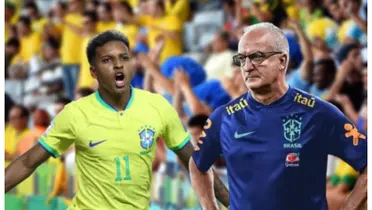 Rodrygo e Dorival Júnior com a camisa da Seleção Brasileira