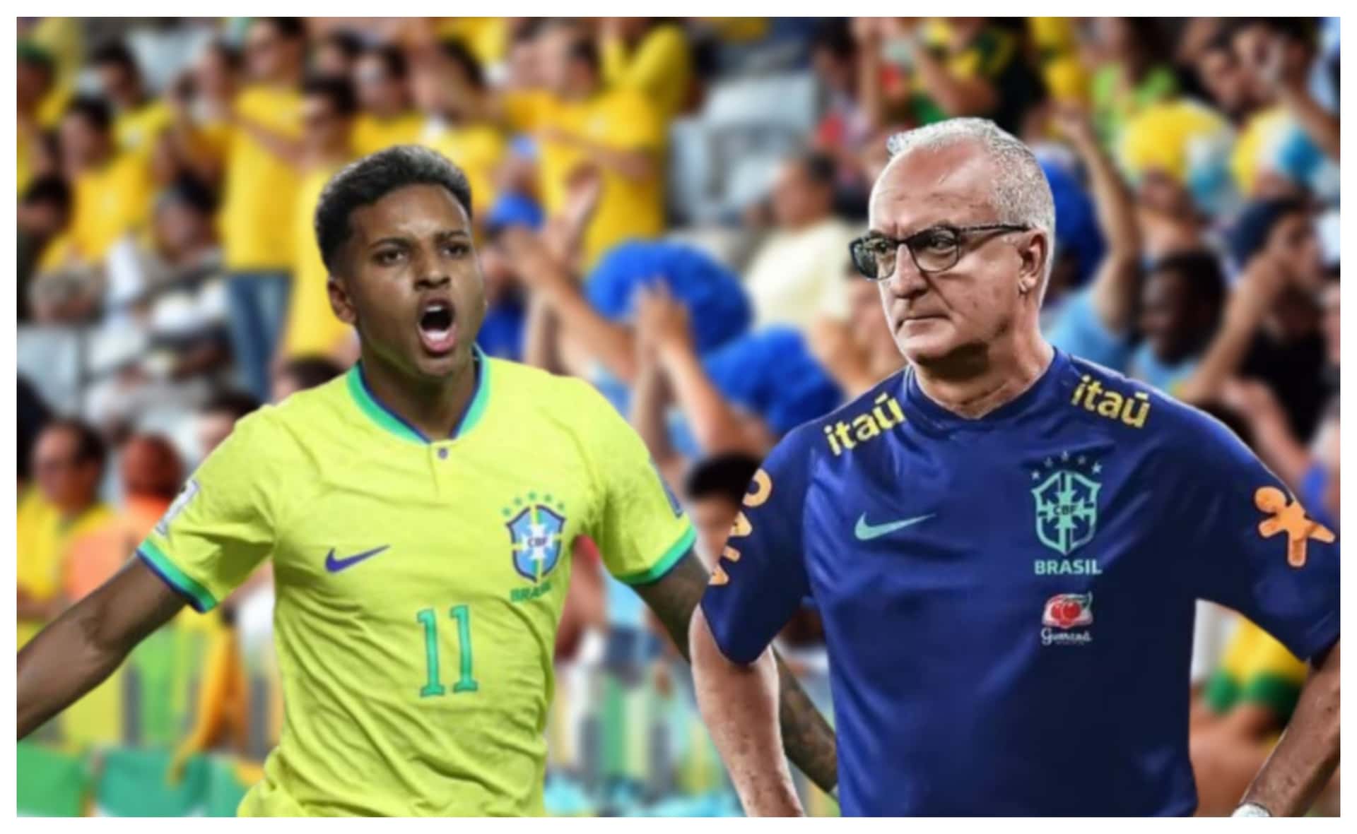Rodrygo e Dorival Júnior com a camisa da Seleção Brasileira