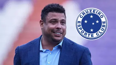 Ronaldo Fenômeno e o escudo do cruzeiro ao lado