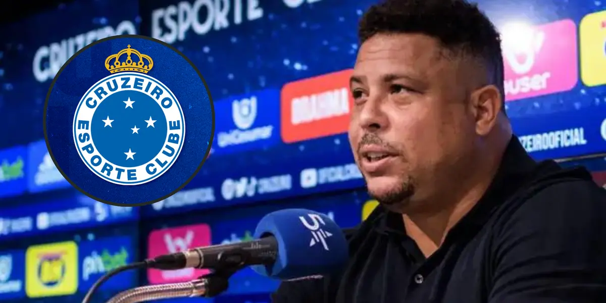Ronaldo Fenômeno e o escudo do Cruzeiro ao lado