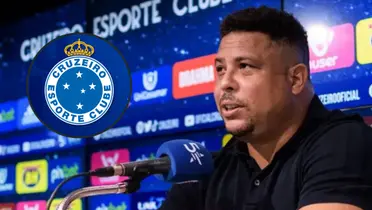 Ronaldo Fenômeno e o escudo do Cruzeiro ao lado