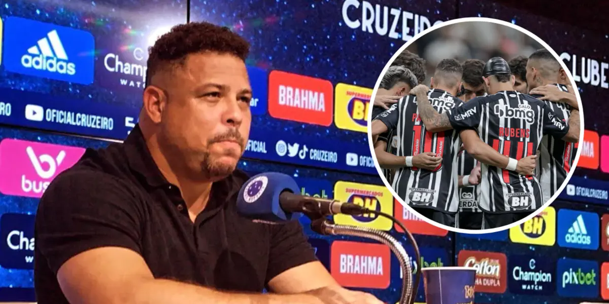 Ronaldo Fenômeno em entrevista no Cruzeiro ao lado dos jogadores do Atlético-MG