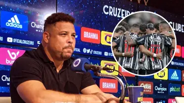 Ronaldo Fenômeno em entrevista no Cruzeiro ao lado dos jogadores do Atlético-MG