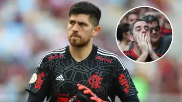 Rossi com a camisa do Flamengo e torcedor rubro-negro nervoso na arquibancada