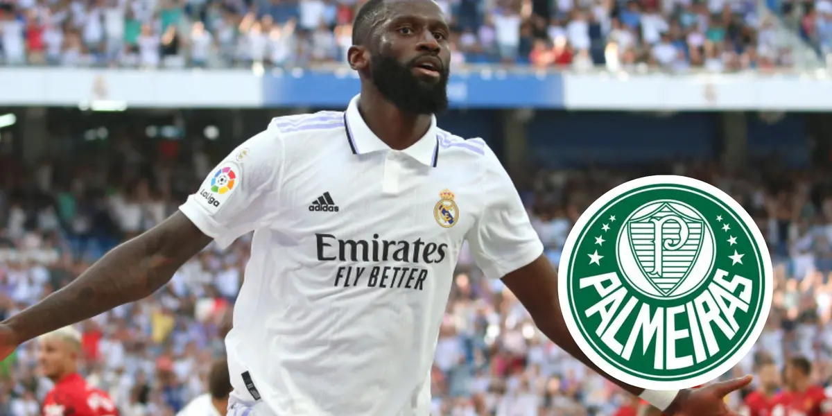 Rudiger e o escudo do Palmeiras